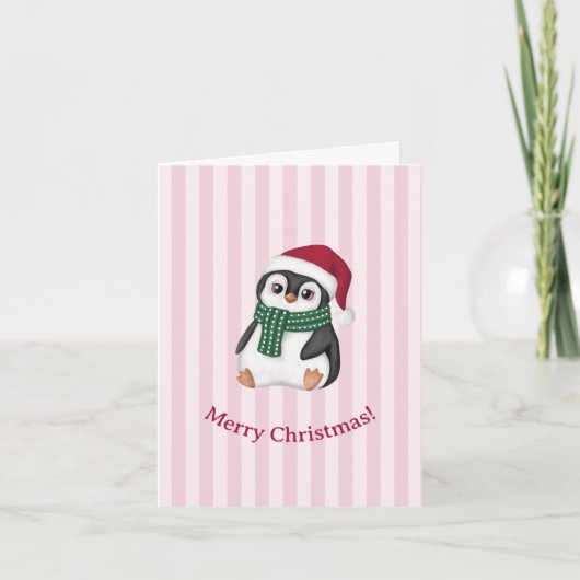 Cute Baby Penguin Wearing Santa Hat Christmas Feestdagen Kaart (Voorkant)
