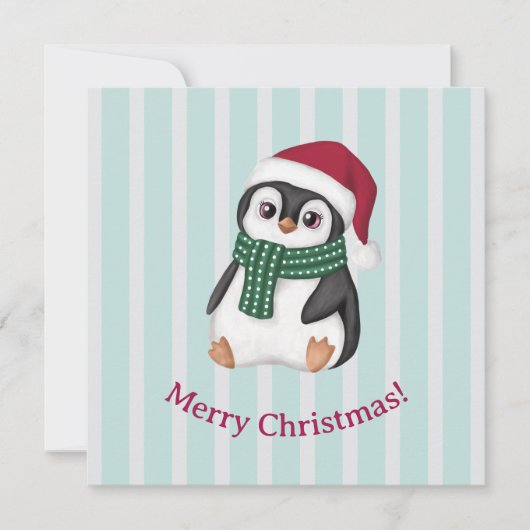 Cute Baby Penguin Wearing Santa Hat Christmas Feestdagenkaart (Voorkant)