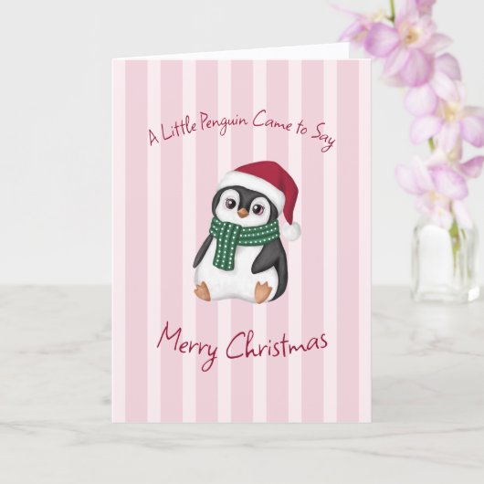 Cute Baby Penguin Wearing Santa Hat Christmas Kaart (Orchidee)
