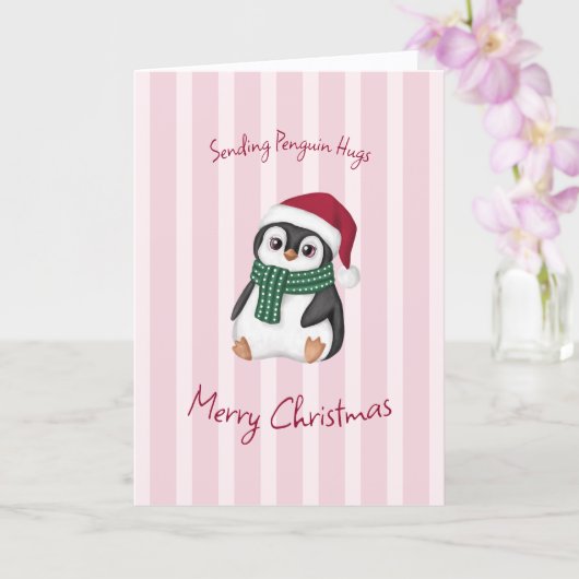 Cute Baby Penguin Wearing Santa Hat Christmas Kaart (Orchidee)