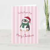 Cute Baby Penguin Wearing Santa Hat Christmas Kaart (Voorkant)
