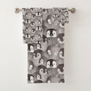 Cute Baby Penguins Waterverf Patroon Bad Handdoek