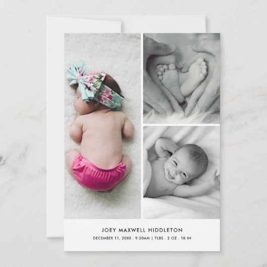Cute Baby Photo Birth Announcement Elegant Aankondiging (Voorkant)