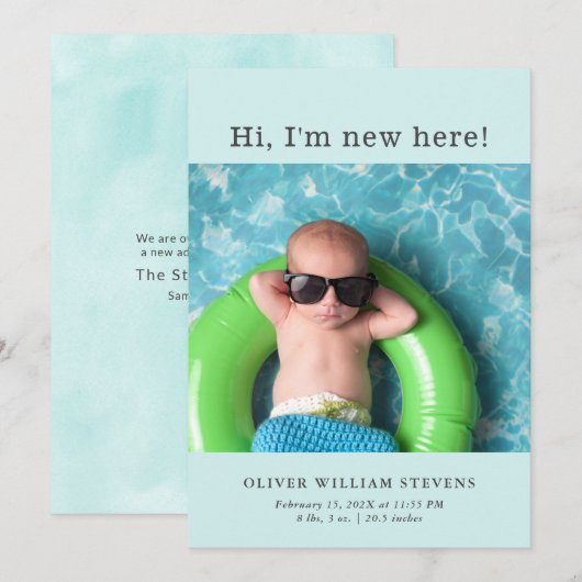 Cute Baby Photo Birth Notice Aankondiging (Voorkant / Achterkant)