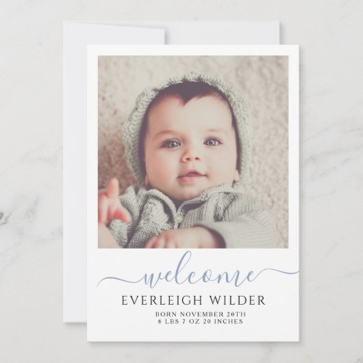 Cute Baby Photo Script Welcome Birth Notice (Voorkant)