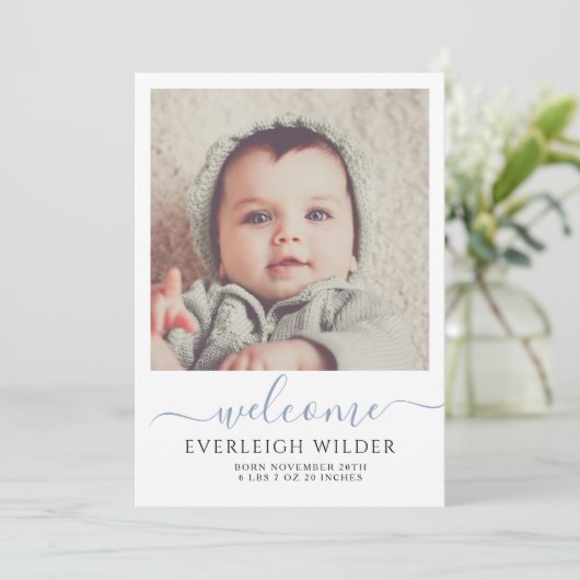 Cute Baby Photo Script Welcome Birth Notice (Staand voorkant)