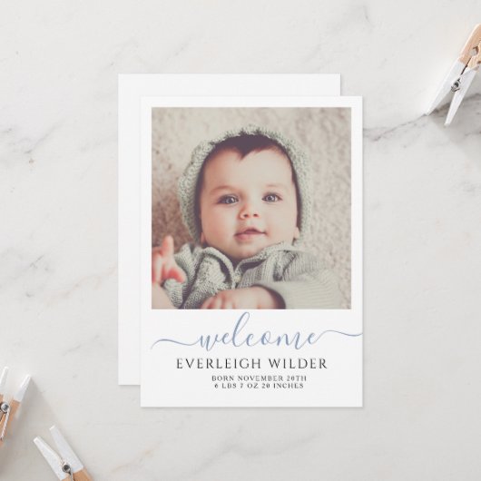 Cute Baby Photo Script Welcome Birth Notice (Voorkant / Achterkant in situ)