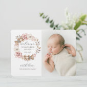 Cute Baby Photo Teddy Bear Wreath Birth Aankondiging (Staand voorkant)