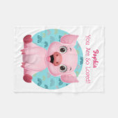 Cute Baby Pig Art, Kindernaam & Bericht Fleece Deken (Voorkant (Horizontaal))