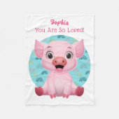 Cute Baby Pig Art, Kindernaam & Bericht Fleece Deken (Voorkant)