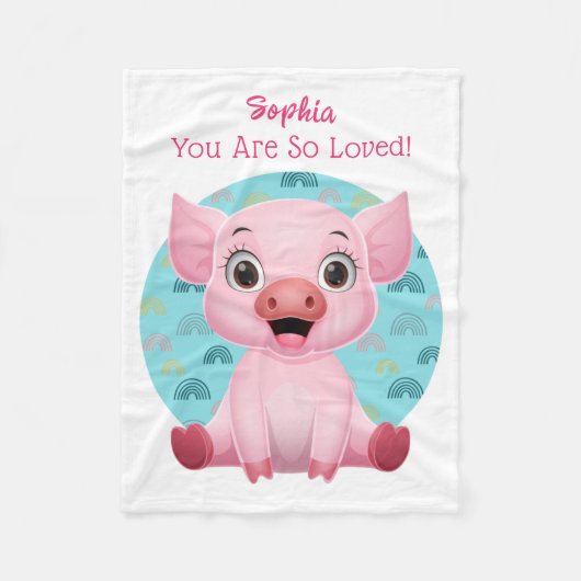 Cute Baby Pig Art, Kindernaam & Bericht Fleece Deken (Voorkant)