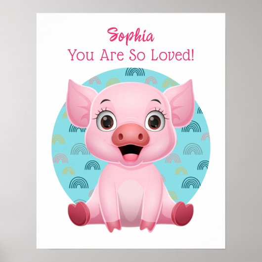 Cute Baby Pig Art, Kindernaam & Bericht Poster (Voorkant)