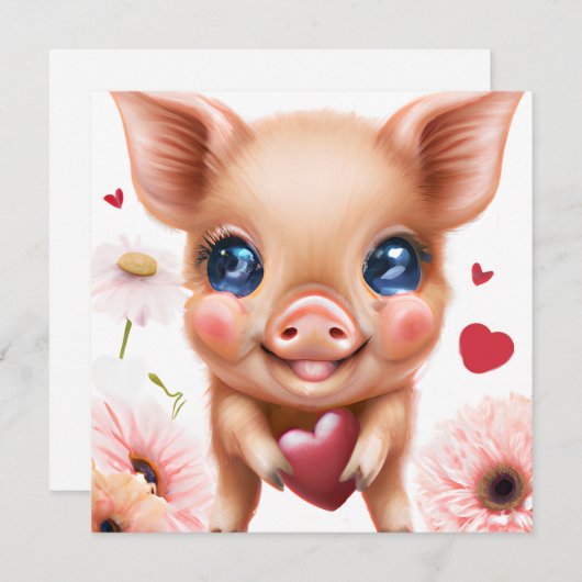 Cute Baby Piglet met een Valentijns hart Feestdagenkaart (Voorkant / Achterkant)