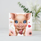 Cute Baby Piglet met een Valentijns hart Feestdagenkaart (Staand voorkant)
