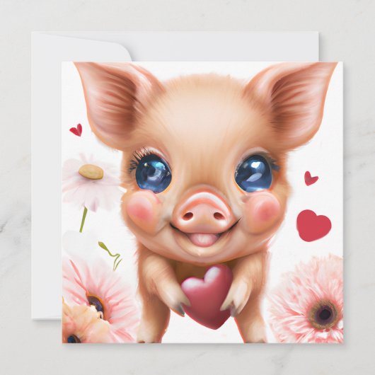 Cute Baby Piglet met een Valentijns hart Feestdagenkaart (Voorkant)