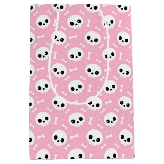 Cute Baby Pink Skull & Bones Halloween Pattern Medium Cadeauzakje (Voorkant)