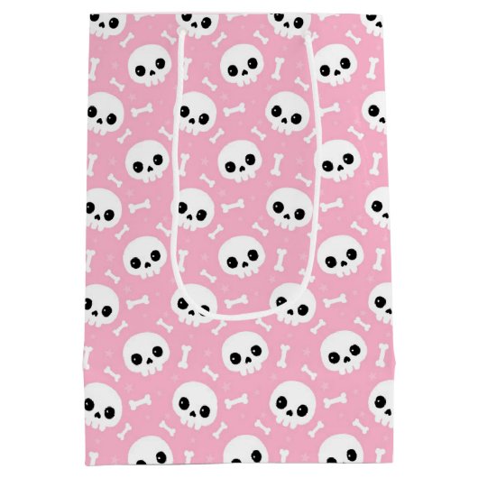 Cute Baby Pink Skull & Bones Halloween Pattern Medium Cadeauzakje (Achterkant)