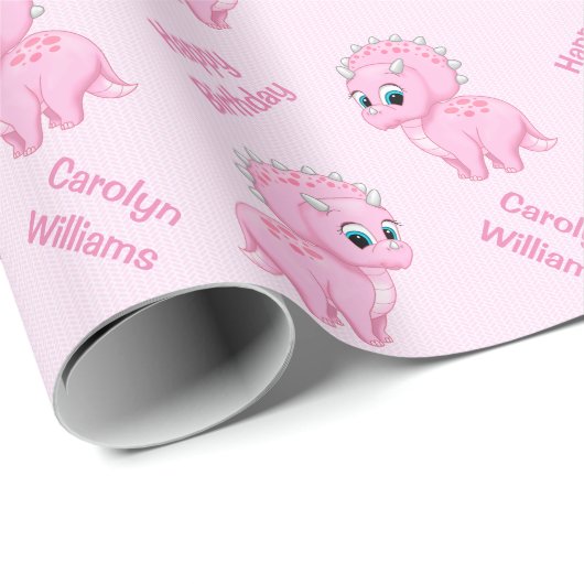 Cute Baby Pink Triceratops Dinosaur Cadeaupapier (Rol Hoek)