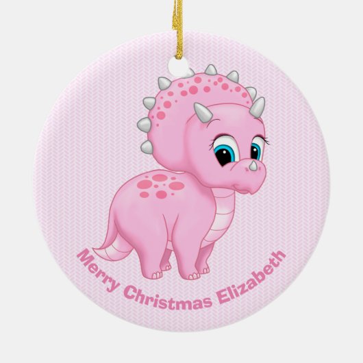Cute Baby Pink Triceratops Dinosaur Keramisch Ornament (Achterkant)