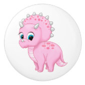 Cute Baby Pink Triceratops Dinosaur Keramische Knop (Voorkant)