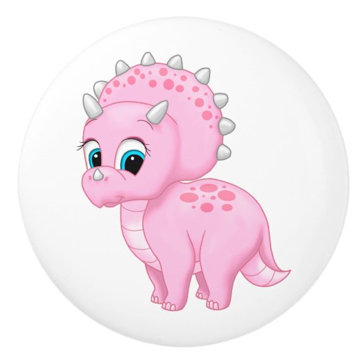 Cute Baby Pink Triceratops Dinosaur Keramische Knop (Voorkant)
