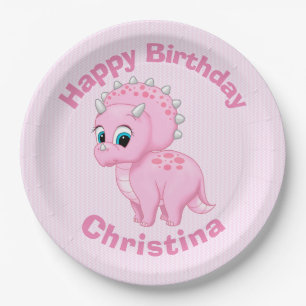 Cute Baby Pink Triceratops Dinosaur Papieren Bordje