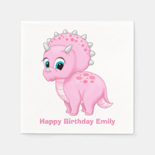 Cute Baby Pink Triceratops Dinosaur Servetten