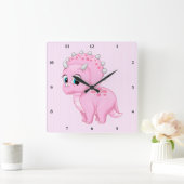 Cute Baby Pink Triceratops Dinosaur Vierkante Klok (Huis)