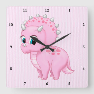 Cute Baby Pink Triceratops Dinosaur Vierkante Klok
