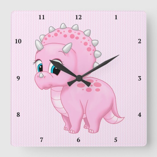 Cute Baby Pink Triceratops Dinosaur Vierkante Klok (Voorkant)