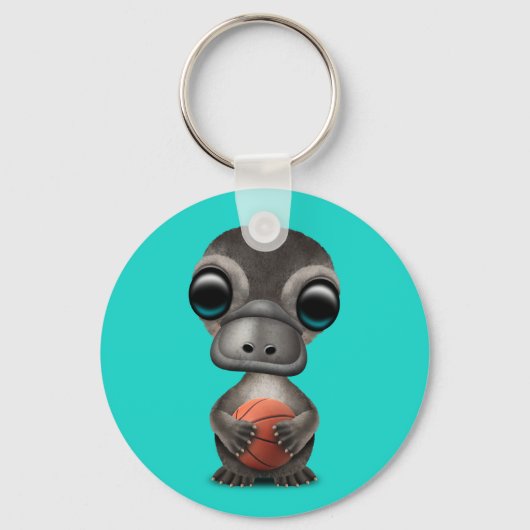 Cute Baby platypus die met Basketball speelt Sleutelhanger (Voorkant)
