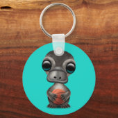 Cute Baby platypus die met Basketball speelt Sleutelhanger (Voorkant)