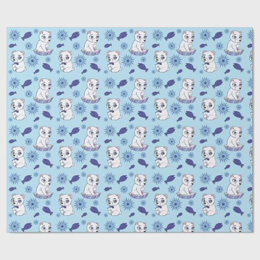 Cute Baby Polar Bears Pattern Wrapping Paper Cadeaupapier (Vlak)