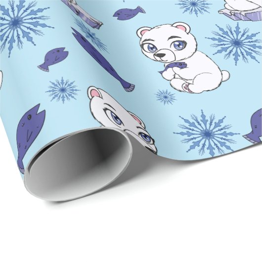 Cute Baby Polar Bears Pattern Wrapping Paper Cadeaupapier (Rol Hoek)