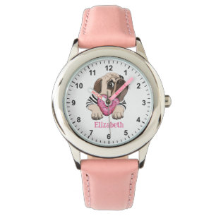 Cute Baby Pug met roze hart Donut Girl's First W Horloge