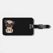 Cute Baby Pug Puppy Dog op Black Bagagelabel (Achterkant horizontaal)