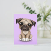 Cute Baby Pug Puppy Dog op Paars Briefkaart (Staand voorkant)