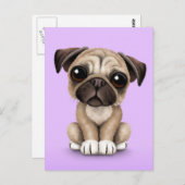 Cute Baby Pug Puppy Dog op Paars Briefkaart (Voorkant / Achterkant)