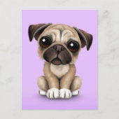 Cute Baby Pug Puppy Dog op Paars Briefkaart (Voorkant)