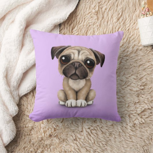 Cute Baby Pug Puppy Dog op Paars Kussen (Deken)