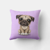 Cute Baby Pug Puppy Dog op Paars Kussen (Achterkant)