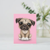 Cute Baby Pug Puppy Dog op Roze Briefkaart (Staand voorkant)