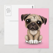Cute Baby Pug Puppy Dog op Roze Briefkaart (Voorkant / Achterkant)