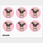 Cute Baby Pug Puppy Dog op Roze Ronde Sticker (Vel)
