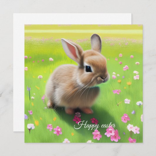 Cute baby rabbit in een bloemwei (Voorkant / Achterkant)