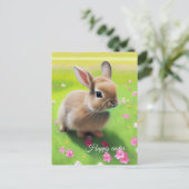 Cute baby rabbit in een bloemwei briefkaart (Staand voorkant)