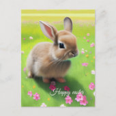 Cute baby rabbit in een bloemwei briefkaart (Voorkant)