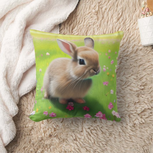 Cute baby rabbit in een bloemwei kussen (Deken)