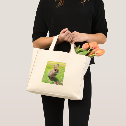 Cute baby rabbit in een bloemwei mini tote bag (Voorkant (product))