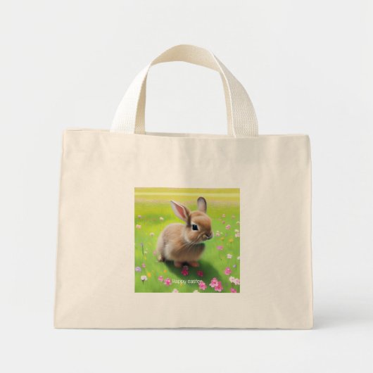 Cute baby rabbit in een bloemwei mini tote bag (Voorkant)